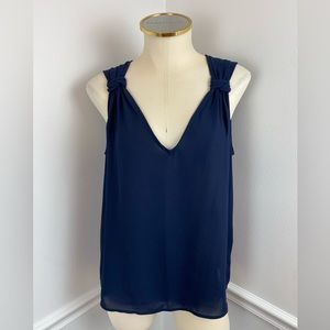 ANN TAYLOR Sheer Navy V-Neck Sleeveless Top | Size Medium